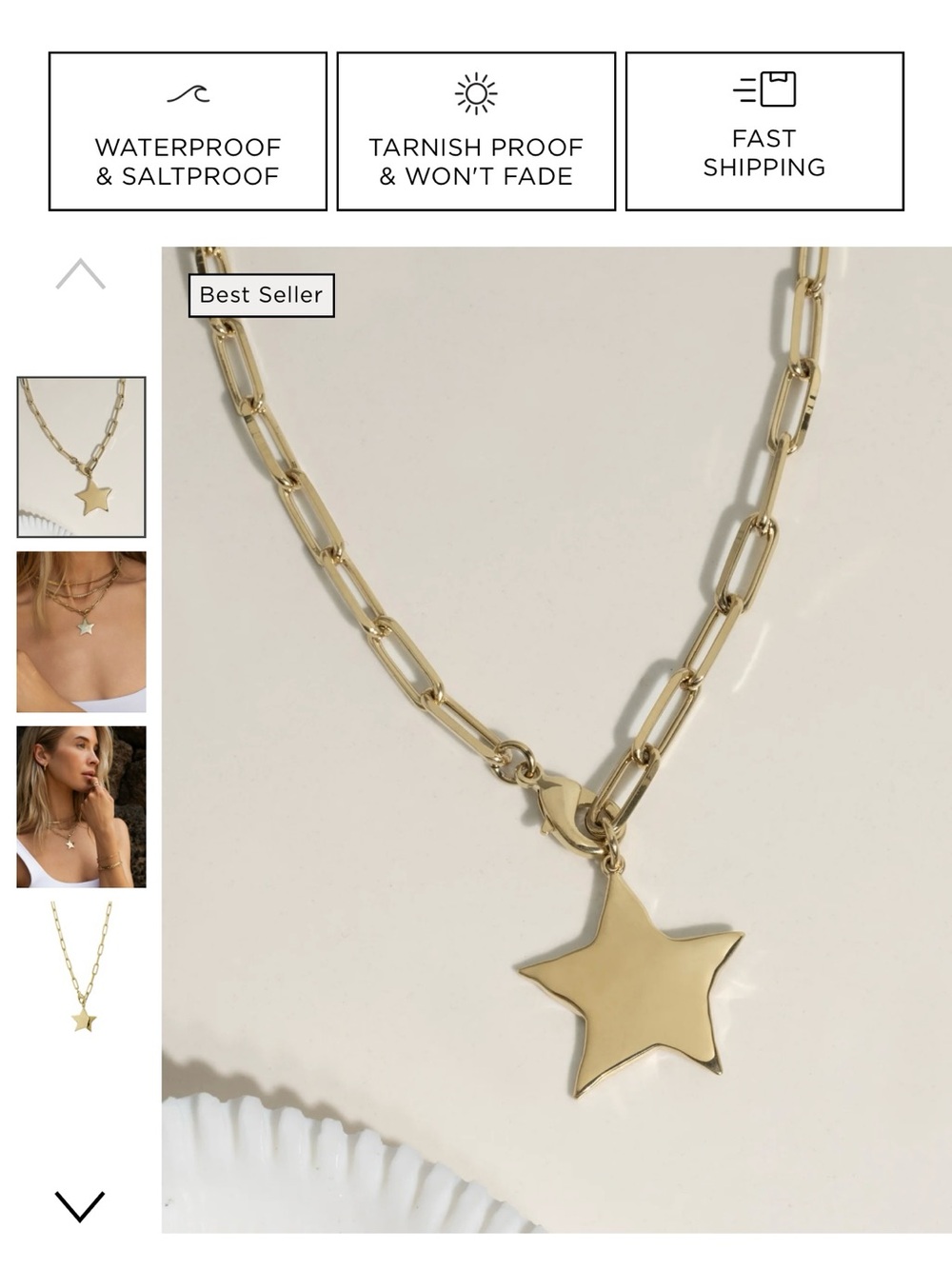 Gold Star Charm Paperclip Chain Necklace - Women Jewelry